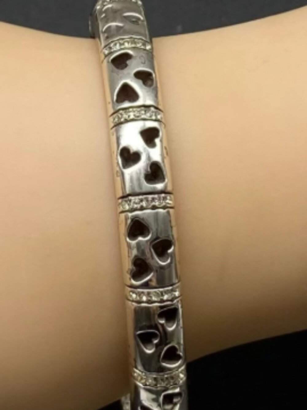 Vintage Brighton Silver Heart Shape with Crystal Bangle Bracelet